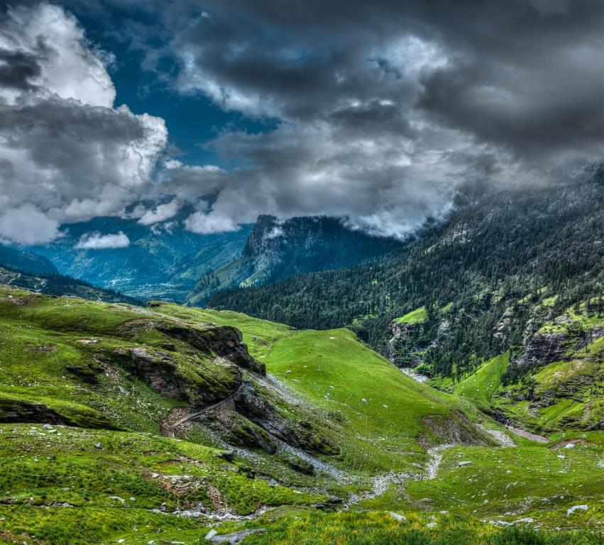 Mountain landscape in Himalayas. Kullu valley, Himachal Pradesh, India